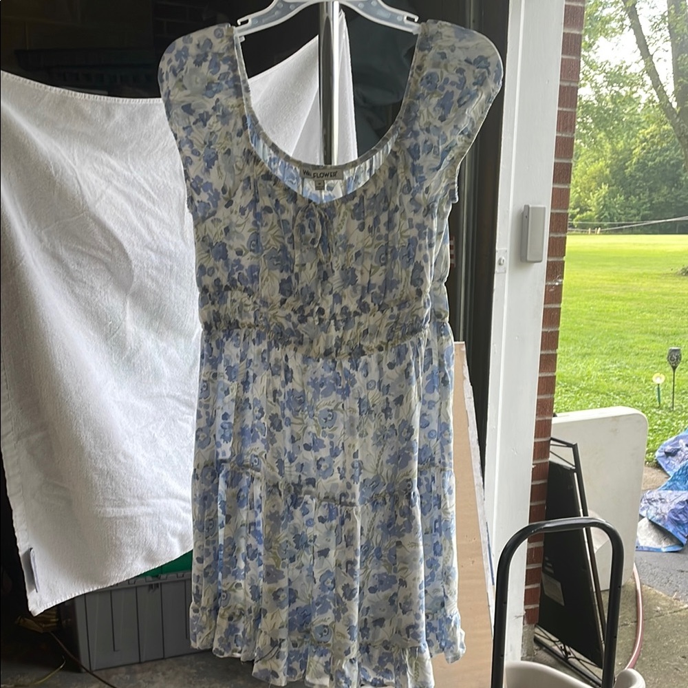Wallflower Strapless Dress with Blue Floral Design